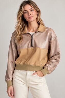 The Mighty Company Metallic Kings Lamb Leather Half Zip Pullover – Medium